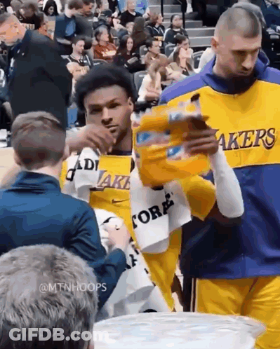 Man In Lakers Jersey Holding Soda GIF