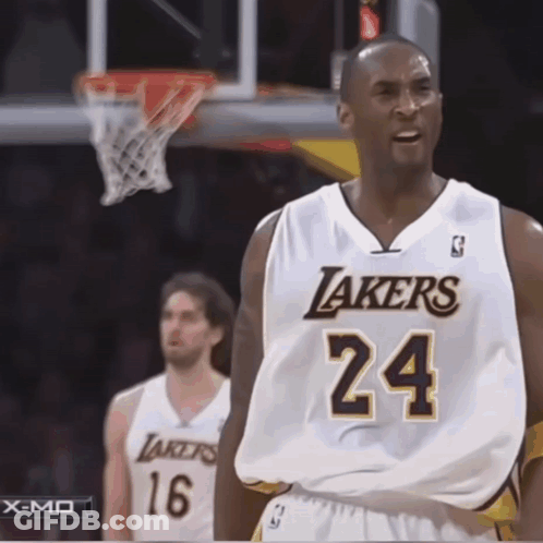 Man In Lakers Jersey In Front Of Basket GIF