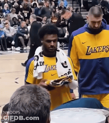 Man In Lakers Jersey Walking On Court GIF