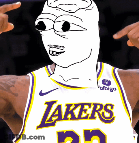 Man In Lakers Jersey With Cartoon Face GIF