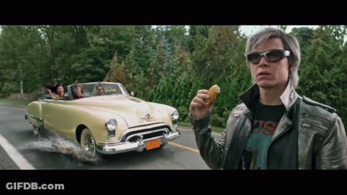 Man In Leather Jacket Holding Donut In Front Of Car With NC 88 License Plate GIF