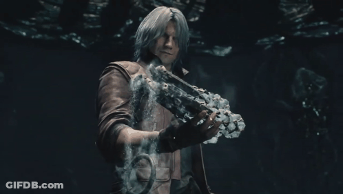 Man In Leather Jacket Holding Sword In Dark Room GIF