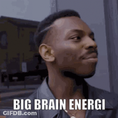 Man In Leather Jacket Looking Up With Big Brain Energi GIF