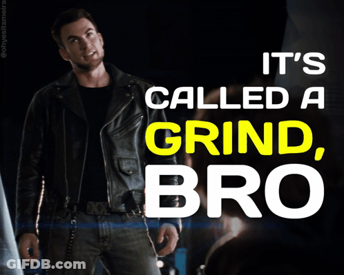 Man In Leather Jacket Next To Sign It's Called A Grind Bro GIF