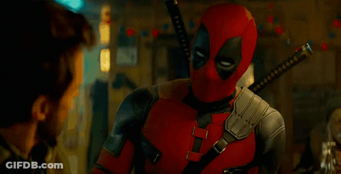 Man In Leather Jacket Pointing At Deadpool GIF