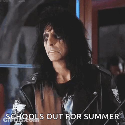 Man In Leather Jacket Saying Schools Out GIF
