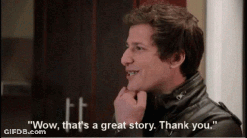 Man In Leather Jacket Saying Wow That's A Great Story GIF