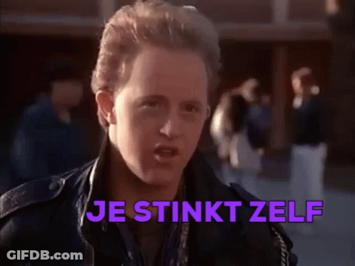 Man In Leather Jacket Says Je Stinkt Zelf GIF