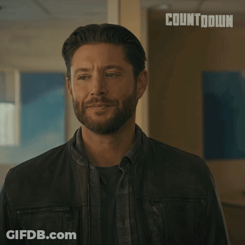Man In Leather Jacket Says Noted Countdown Sign GIF