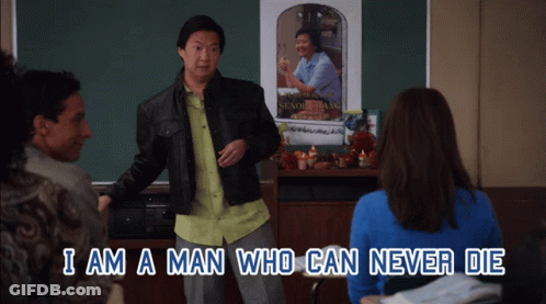 Man In Leather Jacket With Words I Am A Man Who Can Never Die GIF
