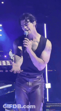 Man In Leather Pants Singing Into Microphone On Stage GIF