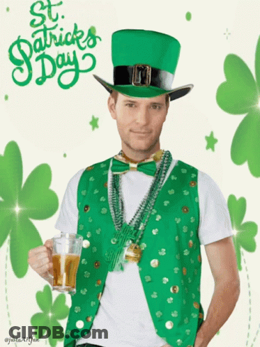 Man In Leprechaun Costume Holding Beer Mug GIF