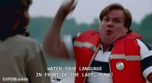 Man In Life Jacket Says Watch Your Language GIF