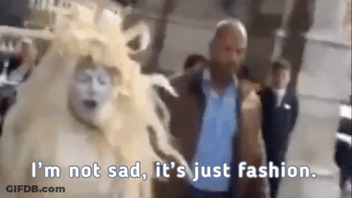 Man In Lion Costume Says I'm Not Sad It's Just Fashion GIF