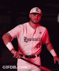Man In Louisville Baseball Uniform Holding Bat GIF