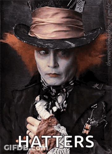 Man In Mad Hatter Costume With Hatters GIF
