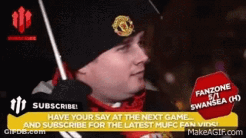 Man In Manchester United Hat Holding Umbrella GIF