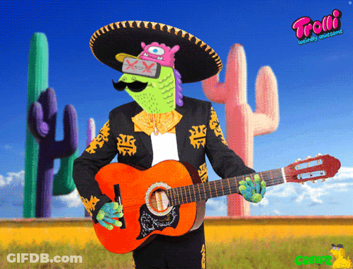 Man In Mariachi Outfit Holding Orange Guitar GIF