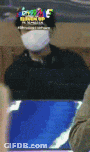 Man In Mask At Computer Saying Eleven Up GIF