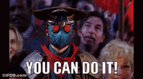 Man In Mask Before Crowd Saying You Can Do It GIF