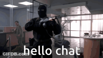 Man In Mask Holding Gun Saying Hello Chat GIF