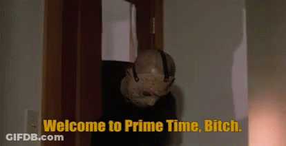 Man In Mask Saying Welcome To Prime Time Bitch GIF
