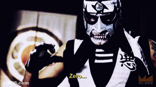 Man In Mask Says Zero In Front Of Circle GIF