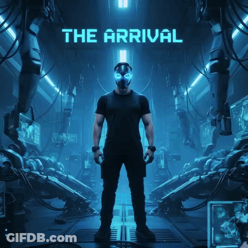 Man In Mask Stands In Room Saying The Arrival GIF