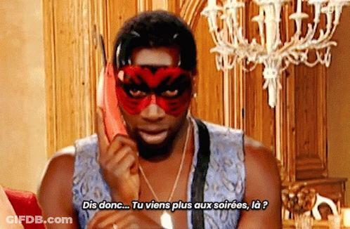 Man In Mask Talking On Phone Saying Dis Donc Tu Viens Plus Aux Soirées GIF