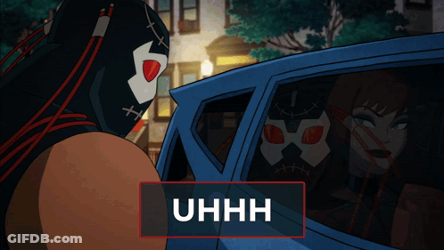 Man In Mask Talking To Woman In Car Saying Uhhh GIF