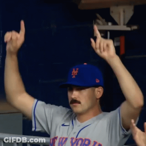 Man In Mets Hat Raising Arms GIF