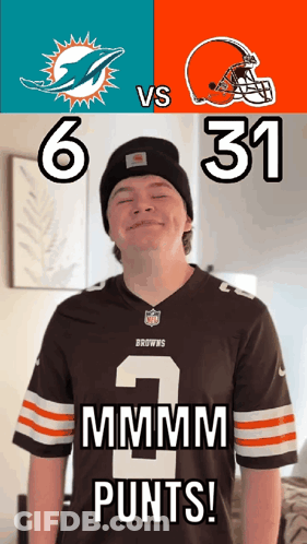 Man In Miami Dolphins And Cleveland Browns Jersey GIF
