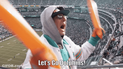 Man In Miami Dolphins Jacket Shouting Let's Go Dolphins GIF