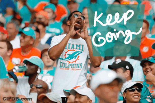Man In Miami Dolphins Shirt Shouting In Crowd GIF