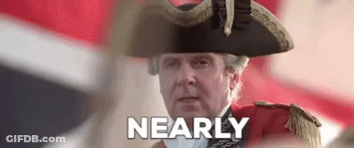 Man In Military Uniform And Hat With Flag Saying Nearly GIF