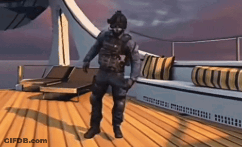 Man In Military Uniform Dancing On Boat Deck GIF