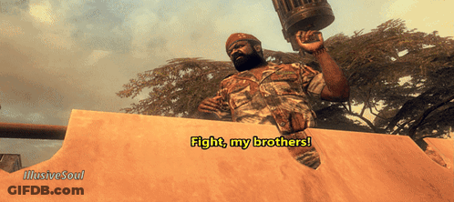 Man In Military Uniform Holding Cannon Says Fight My Brothers GIF