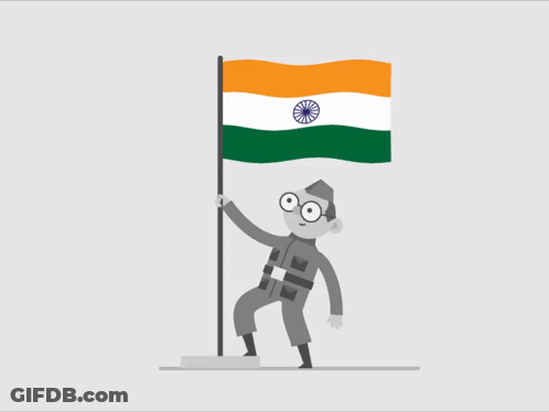 Man In Military Uniform Holding Indian Flag GIF