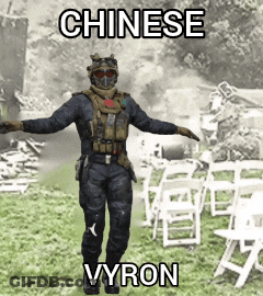 Man In Military Uniform In Front Of White Chairs Saying Chinese Vyron GIF