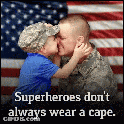 Man In Military Uniform Kissing Boy GIF