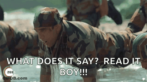 Man In Military Uniform Push Ups Water Read It Boy GIF