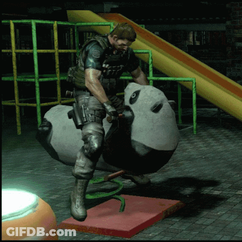Man In Military Uniform Riding Rocking Panda GIF