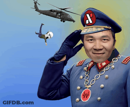 Man In Military Uniform Saluting As Helicopter Flies Overhead GIF