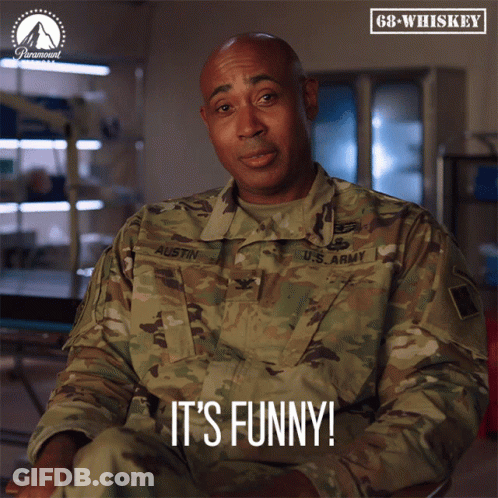 Man In Military Uniform Says It's Funny In Paramount Ad GIF