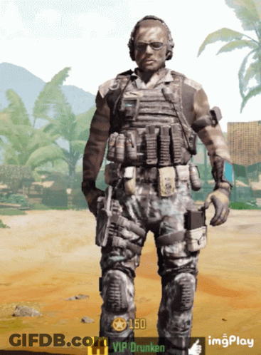 Man In Military Uniform Standing In Front Of 150 VIP Drunken Sign GIF