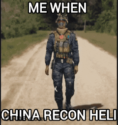 Man In Military Uniform Walking Dirt Road Me When China Recon Heli GIF