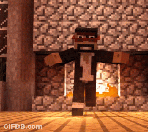 Man In Minecraft Standing By Fireplace GIF