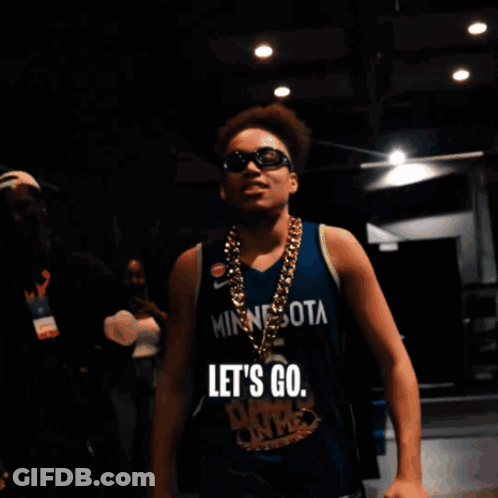 Man In Minnesota Jersey And Sunglasses Says Let's Go GIF