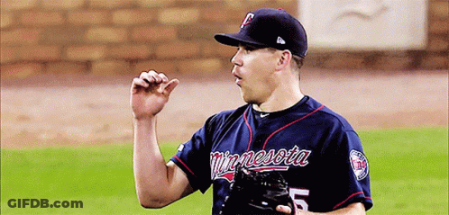 Man In Minnesota Jersey Holding Mitt GIF