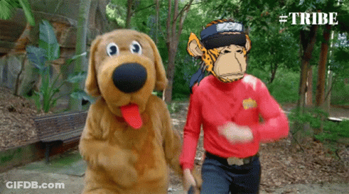 Man In Monkey Costume And Dog Costume Dancing GIF